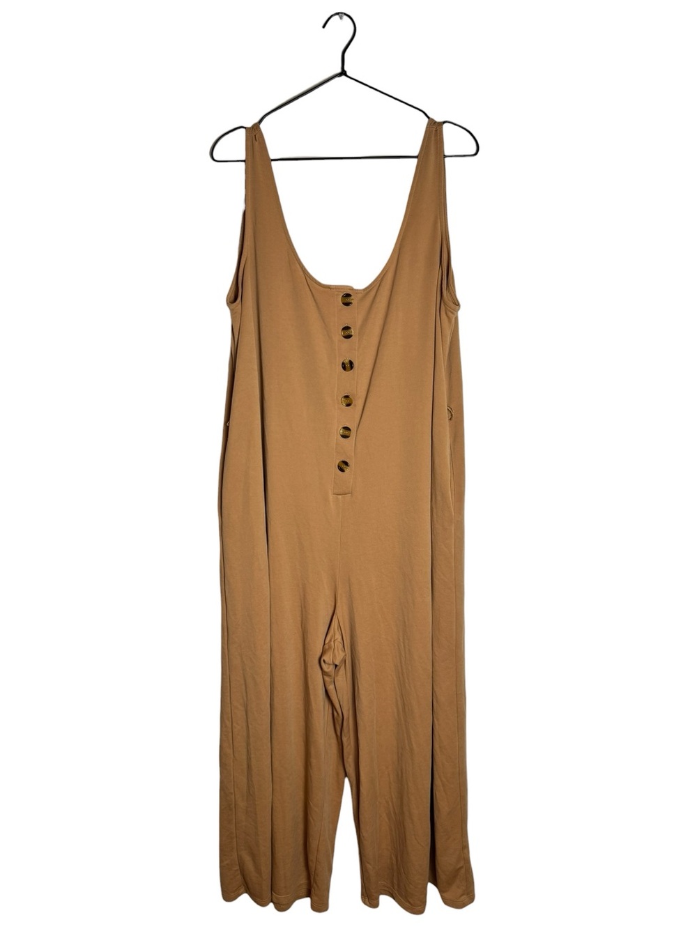 Eloquii Camel Brown Tan Scoop Neck Wide Leg Crop Jumpsuit Button Front